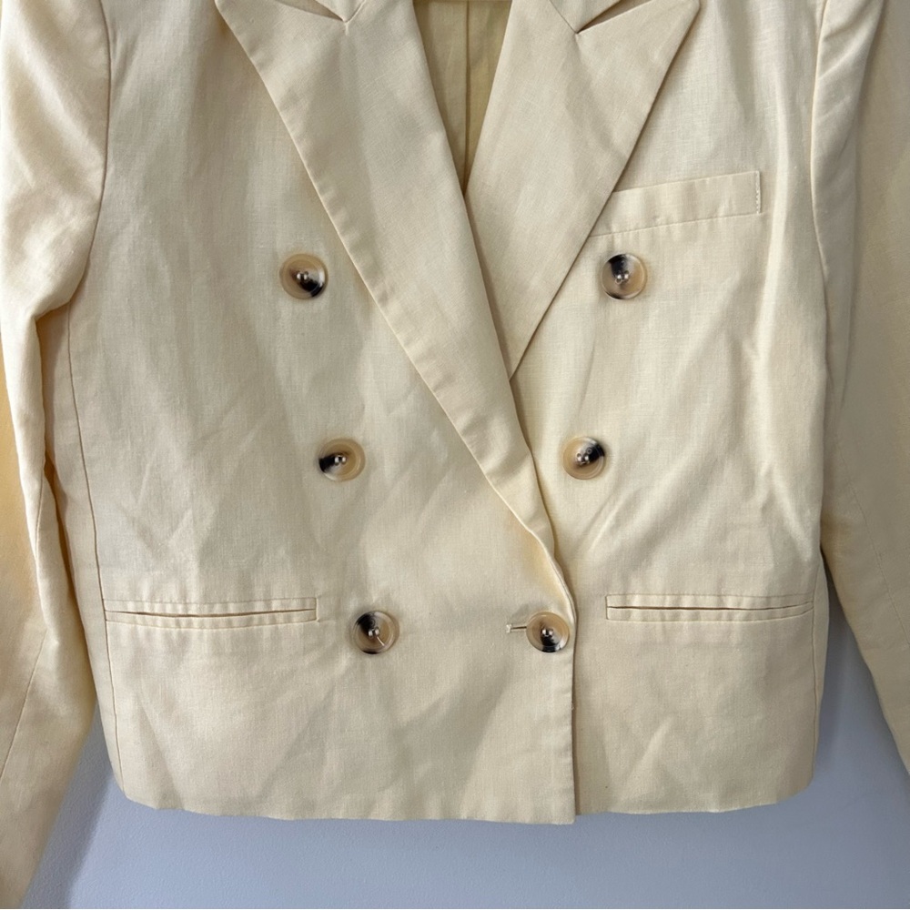 Aqua Butter Yellow Double Breasted Cropped Blazer Jacket Size Small - Picture 4 of 11